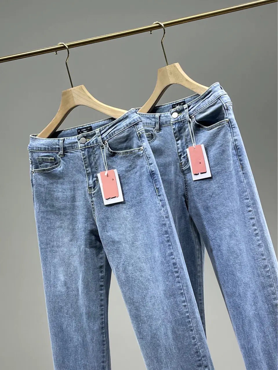 Ladies High Rise Straight Leg Jeans with Side Slit Outlet Store