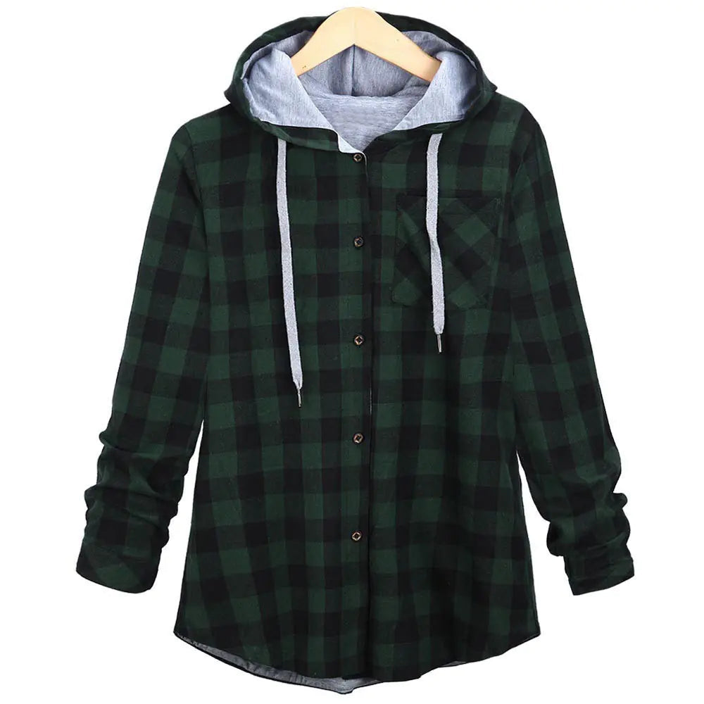 Multicolor Checked Hooded Cardigan for Women Outlet Store