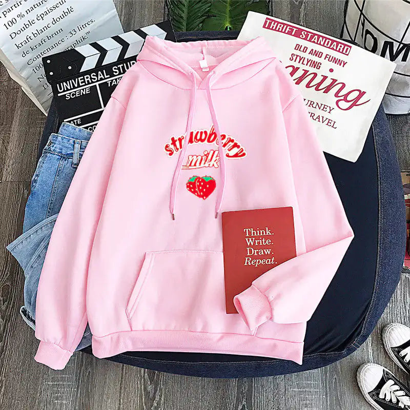 Harajuku Strawberry Milk Graphic Sweatshirt Outlet Store