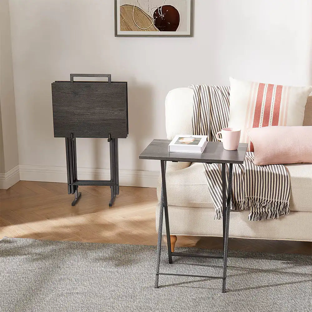 5 Piece Folding TV Tray Table Set,Foldable Sofa Side Table,End Table,Snack Table,Save Space,Grey Outlet Store