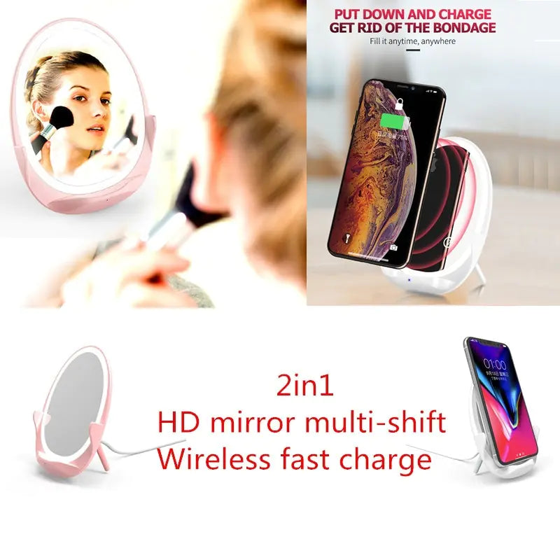 Portable Stand Mirror with Light and Wireless Charger Outlet Store