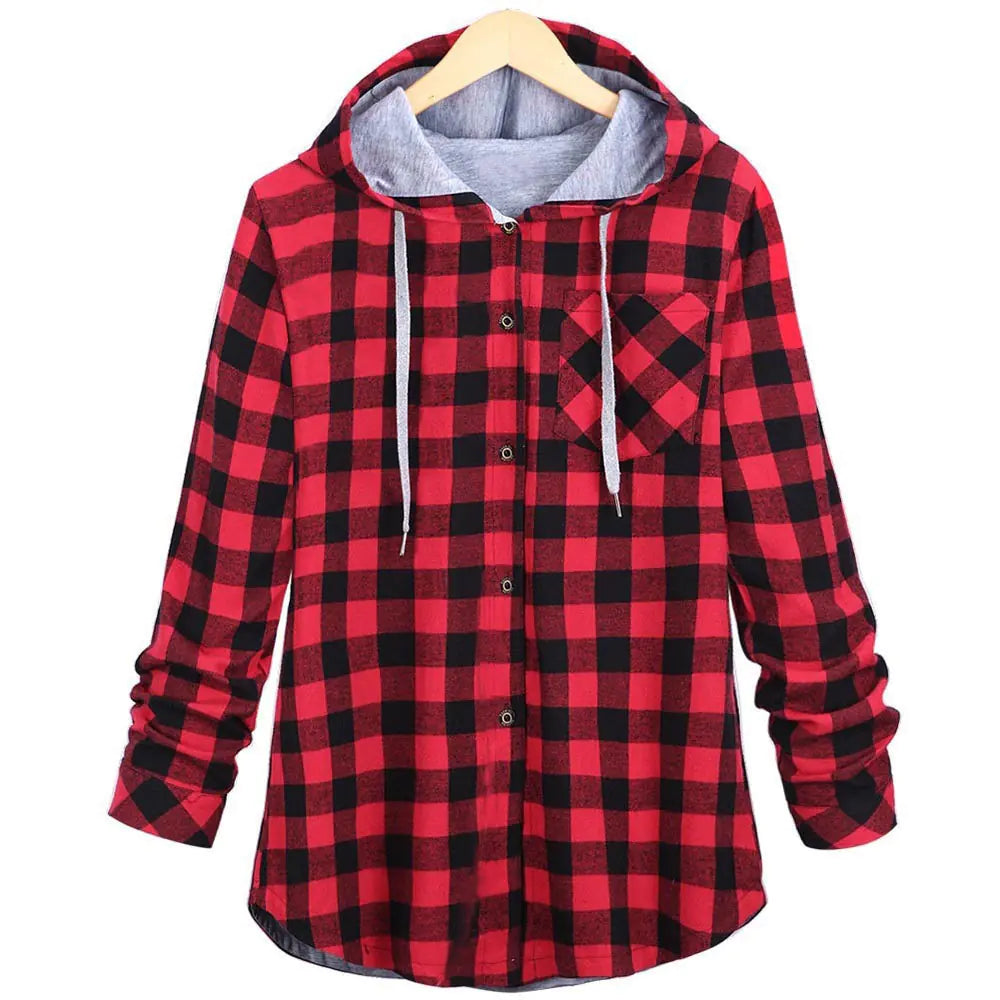 Multicolor Checked Hooded Cardigan for Women Outlet Store