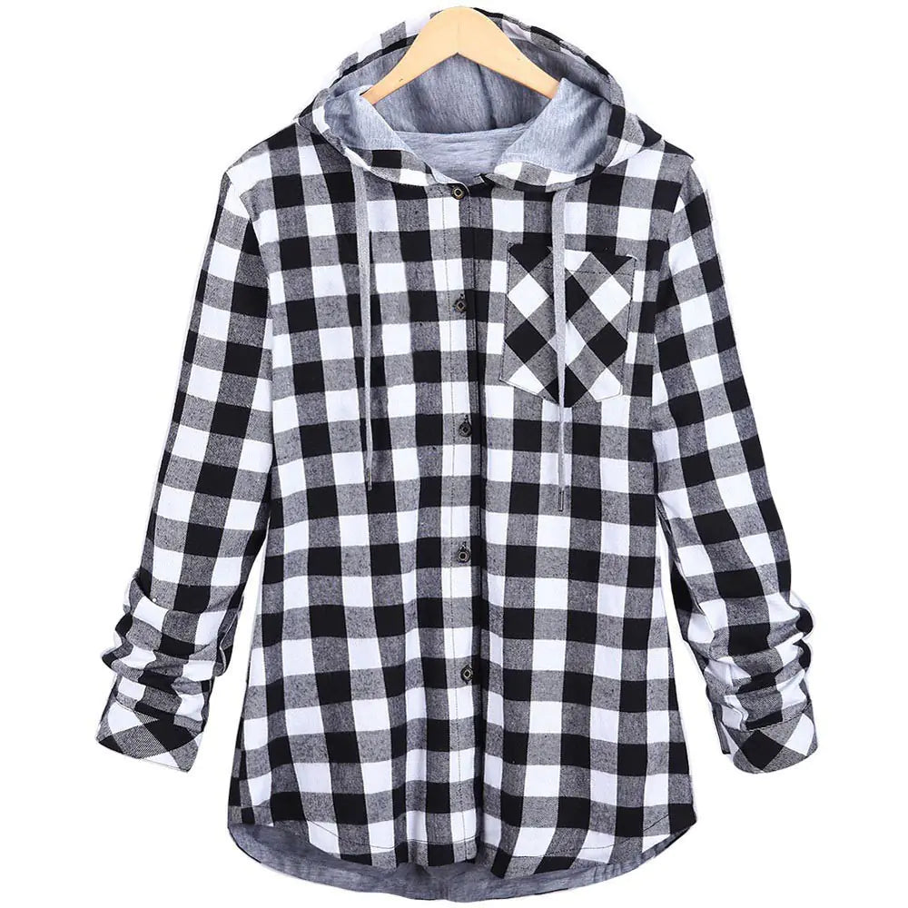 Multicolor Checked Hooded Cardigan for Women Outlet Store