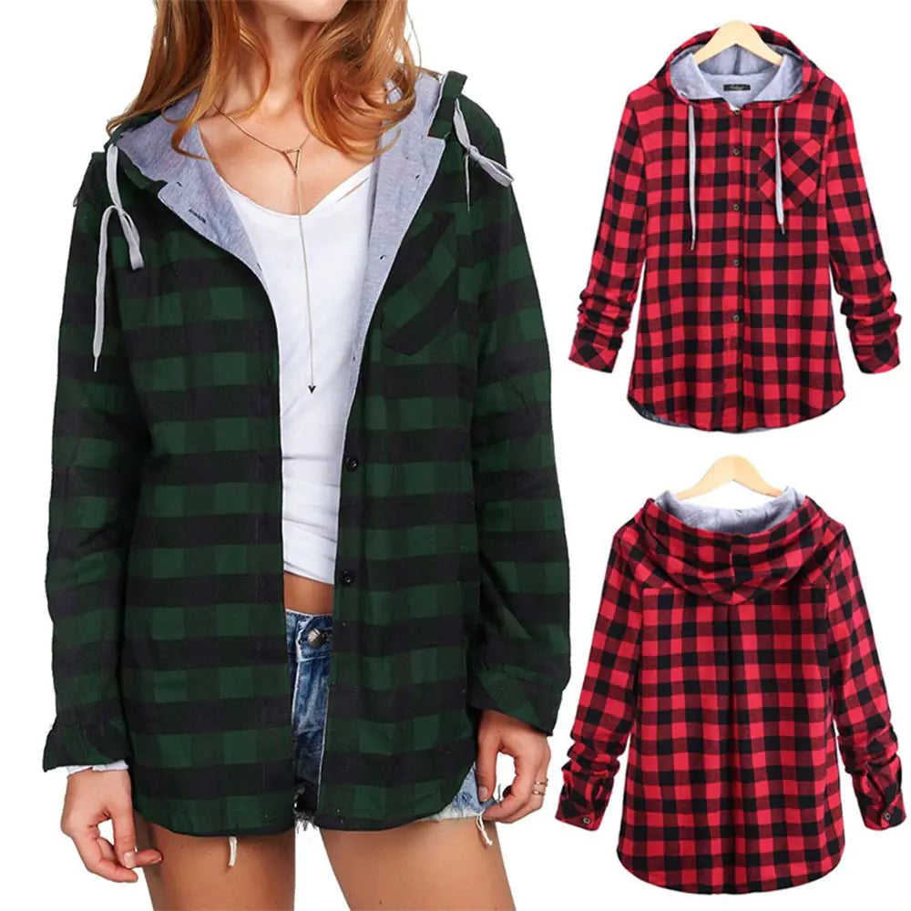 Multicolor Checked Hooded Cardigan for Women Outlet Store