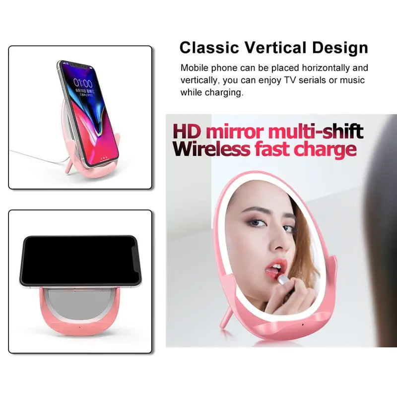 Portable Stand Mirror with Light and Wireless Charger Outlet Store